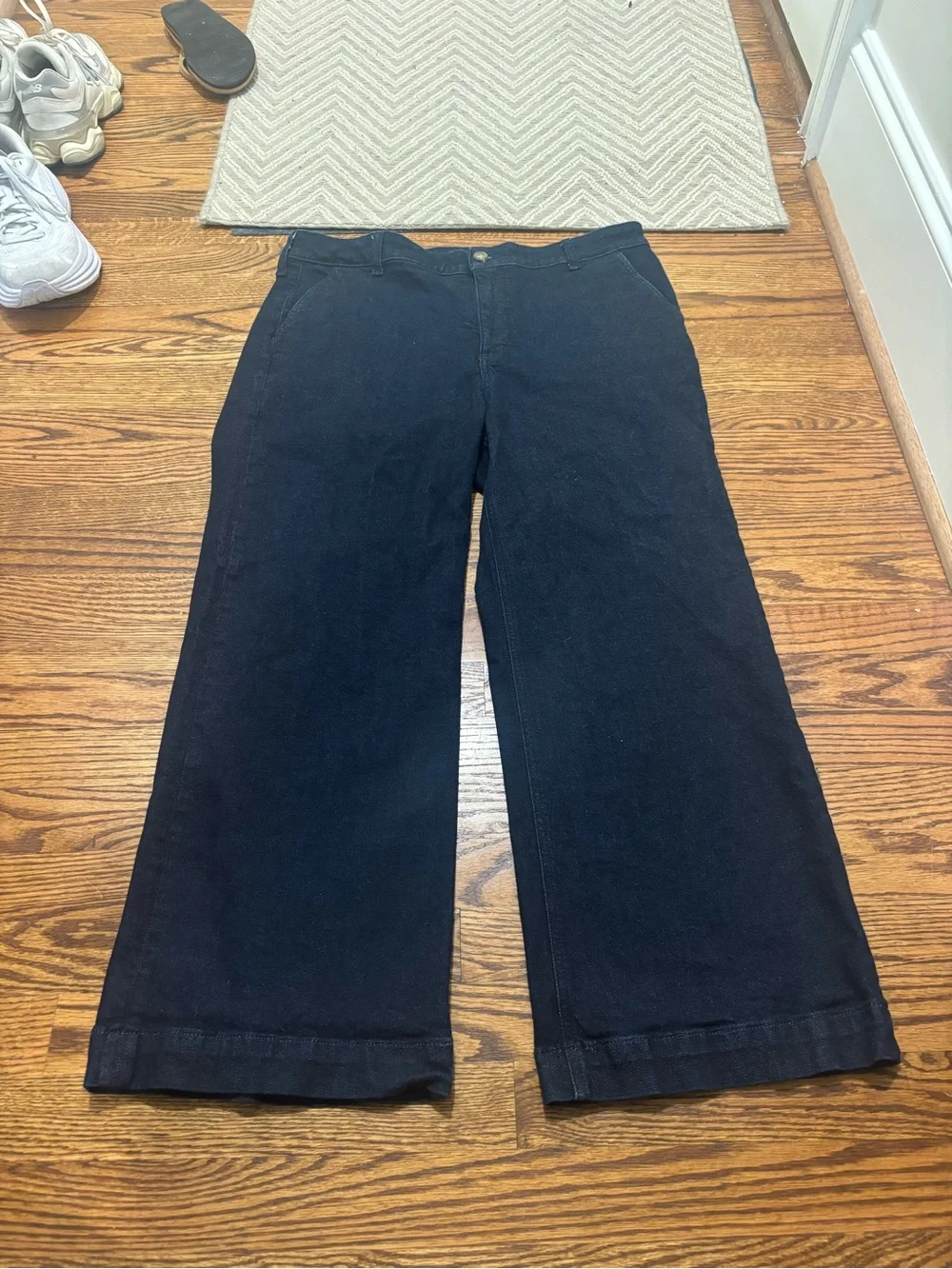 J. Crew The Denim Trouser Jean In High Rise Dark Wash Wide Leg Size 32 Petite